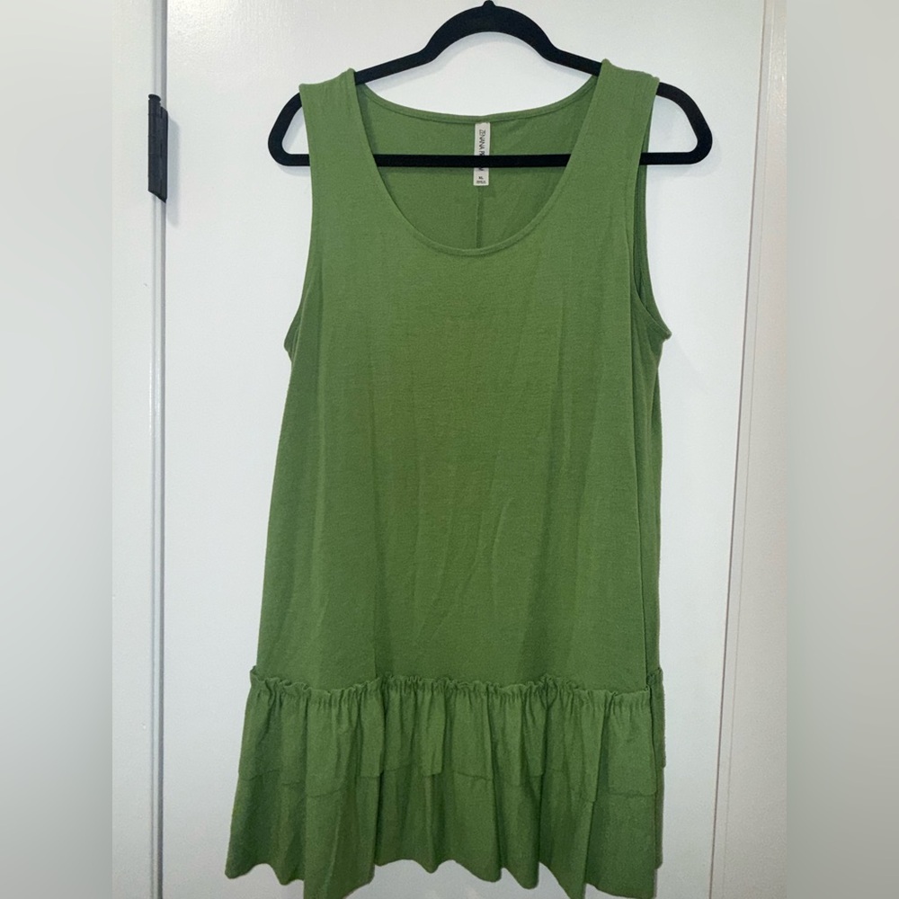 Zenana Outfitters Green Tunic with Ruffle Hem